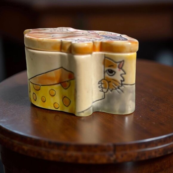 1983 World of Meow Ginger Cat and Mouse Trinket Box With Two Ceramic Mice Figuri - Picture 8 of 11